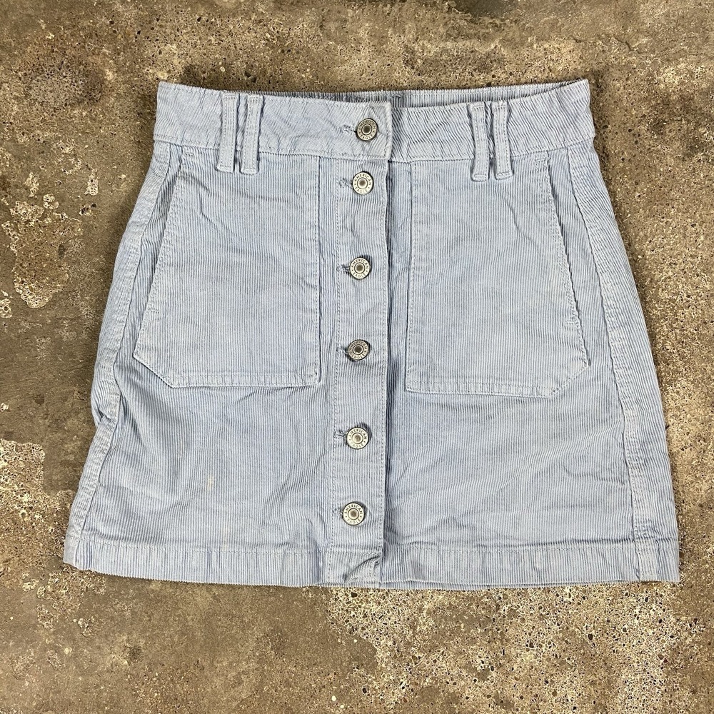 Vintage Y2K American Eagle Corduroy Skirt Size 00 Light Blue Button Fly Casual